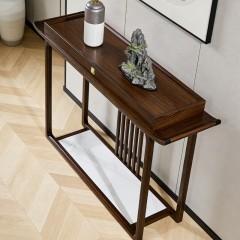 千匠一品 新中式风格 主材乌金木+辅材多层实木板贴乌金木皮+铜制五金 时尚大气玄关6975-L