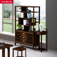 千匠一品 新中式风格 主材乌金木+辅材多层实木板贴乌金木皮+铜拉手 时尚大气博古架9920-L