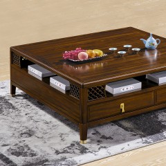 千匠一品 新中式风格 主材乌金木+辅材多层实木板贴乌金木皮+铜拉手 时尚优雅茶几1831-J