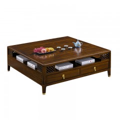 千匠一品 新中式风格 主材乌金木+辅材多层实木板贴乌金木皮+铜拉手 时尚优雅茶几1831-J