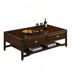 千匠一品 新中式风格 主材乌金木+辅材多层实木板贴乌金木皮+铜拉手 时尚优雅茶几6933-J