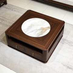 千匠一品 新中式风格 岩板+主材乌金木+辅材多层实木板贴乌金木皮+铜拉手 时尚大气茶几9820-1-J