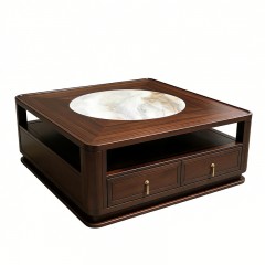 千匠一品 新中式风格 岩板+主材乌金木+辅材多层实木板贴乌金木皮+铜拉手 时尚大气茶几9820-1-J