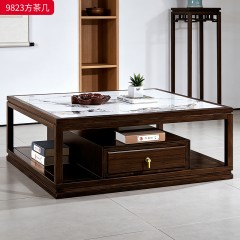 千匠一品 新中式风格 岩板+主材乌金木+辅材多层实木板贴乌金木皮+铜拉手 时尚优雅方茶几9823-J