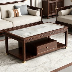 千匠一品 新中式风格 岩板+主材乌金木+辅材多层实木板贴乌金木皮+铜拉手 时尚大气角几9852-J