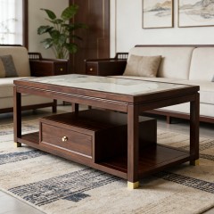 千匠一品 新中式风格 岩板+主材乌金木+辅材多层实木板贴乌金木皮+铜拉手 时尚大气角几9852-J