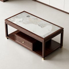 千匠一品 新中式风格 岩板+主材乌金木+辅材多层实木板贴乌金木皮+铜拉手 时尚大气角几9852-J