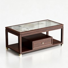 千匠一品 新中式风格 岩板+主材乌金木+辅材多层实木板贴乌金木皮+铜拉手 时尚大气角几9852-J