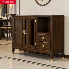 千匠一品 新中式风格 主材乌金木+辅材多层实木板贴乌金木皮+铜拉手 时尚优雅餐边柜6552-J
