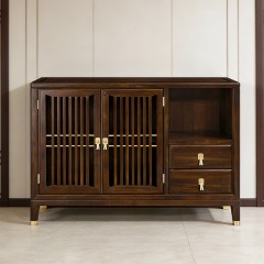 千匠一品 新中式风格 主材乌金木+辅材多层实木板贴乌金木皮+铜拉手 时尚优雅餐边柜6552-J