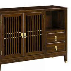 千匠一品 新中式风格 主材乌金木+辅材多层实木板贴乌金木皮+铜拉手 时尚优雅餐边柜6552-J