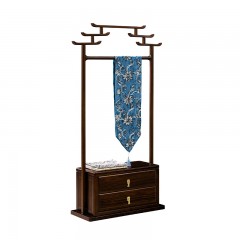 千匠一品 新中式风格 主材乌金木+辅材多层实木板贴乌金木皮+铜拉手 时尚优雅衣帽架6961-J