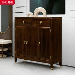 千匠一品 新中式风格 主材乌金木+辅材多层实木板贴乌金木皮+铜拉手 时尚优雅鞋柜6971-J