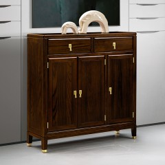 千匠一品 新中式风格 主材乌金木+辅材多层实木板贴乌金木皮+铜拉手 时尚优雅鞋柜6971-J