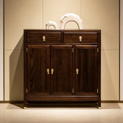 千匠一品 新中式风格 主材乌金木+辅材多层实木板贴乌金木皮+铜拉手 时尚优雅鞋柜6971-J