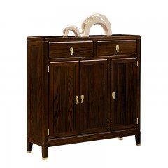 千匠一品 新中式风格 主材乌金木+辅材多层实木板贴乌金木皮+铜拉手 时尚优雅鞋柜6971-J