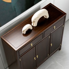 千匠一品 新中式风格 主材乌金木+辅材多层实木板贴乌金木皮+铜拉手 时尚优雅鞋柜6971-J