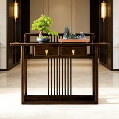 千匠一品 新中式风格 主材乌金木+辅材多层实木板贴乌金木皮+铜拉手 时尚优雅玄关6972-J