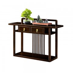 千匠一品 新中式风格 主材乌金木+辅材多层实木板贴乌金木皮+铜拉手 时尚优雅玄关6972-J