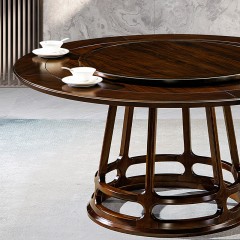千匠一品 新中式风格 主材乌金木+辅材多层实木板贴乌金木皮 时尚优雅圆餐桌9903-J