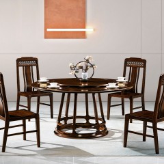 千匠一品 新中式风格 主材乌金木+辅材多层实木板贴乌金木皮 时尚优雅圆餐桌9903-J