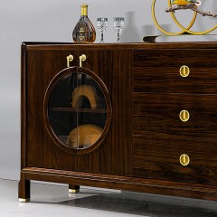 千匠一品 新中式风格 主材乌金木+辅材多层实木板贴乌金木皮+铜拉手 时尚优雅餐边柜9906-J
