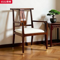 千匠一品 新中式风格 主材乌金木+辅材多层板贴乌金木皮+皮艺座包 时尚优雅茶椅6532-J