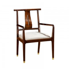 千匠一品 新中式风格 主材乌金木+辅材多层板贴乌金木皮+皮艺座包 时尚优雅茶椅6532-J