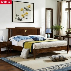 千匠一品 新中式风格 主材乌金木+辅材多层板贴乌金木皮 时尚大气床6801-J