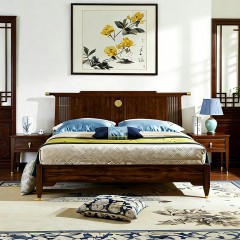 千匠一品 新中式风格 主材乌金木+辅材多层板贴乌金木皮 时尚大气床6801-J