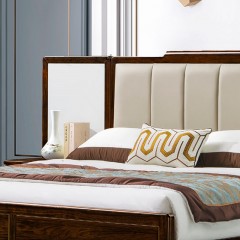 千匠一品 新中式风格 主材乌金木+辅材多层板贴乌金木皮+皮艺靠包 时尚优雅1.8m床9201-J