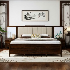 千匠一品 新中式风格 主材乌金木+辅材多层板贴乌金木皮+皮艺靠包 时尚优雅1.8m床9201-J