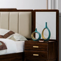 千匠一品 新中式风格 主材乌金木+辅材多层板贴乌金木皮+皮艺靠包 时尚优雅1.8m床9201-J