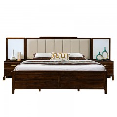 千匠一品 新中式风格 主材乌金木+辅材多层板贴乌金木皮+皮艺靠包 时尚优雅1.8m床9201-J