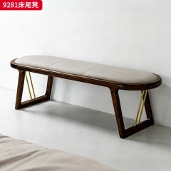 千匠一品 新中式风格 主材乌金木+辅材多层板贴乌金木皮+皮艺座包+五金饰条 时尚优雅床尾凳9281-J
