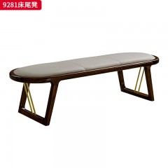 千匠一品 新中式风格 主材乌金木+辅材多层板贴乌金木皮+皮艺座包+五金饰条 时尚优雅床尾凳9281-J