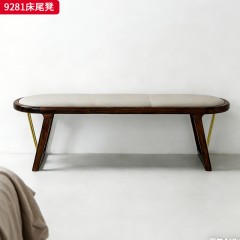 千匠一品 新中式风格 主材乌金木+辅材多层板贴乌金木皮+皮艺座包+五金饰条 时尚优雅床尾凳9281-J