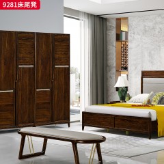 千匠一品 新中式风格 主材乌金木+辅材多层板贴乌金木皮+皮艺座包+五金饰条 时尚优雅床尾凳9281-J