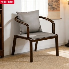 千匠一品 新中式风格 主材乌金木+辅材多层板贴乌金木皮+皮艺座包 时尚优雅书椅9305-J