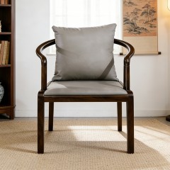 千匠一品 新中式风格 主材乌金木+辅材多层板贴乌金木皮+皮艺座包 时尚优雅书椅9305-J