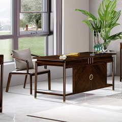 千匠一品 新中式风格 主材乌金木+辅材多层板贴乌金木皮+皮艺座包 时尚优雅书椅9305-J