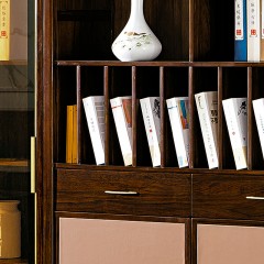 千匠一品 新中式风格 主材乌金木+辅材多层板贴乌金木皮+玻璃柜门+五金饰件 时尚优雅书柜边柜9313 书柜中柜9315-J