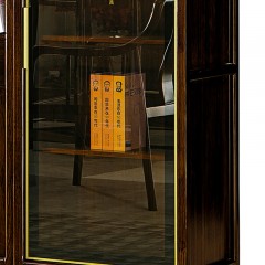 千匠一品 新中式风格 主材乌金木+辅材多层板贴乌金木皮+玻璃柜门+五金饰件 时尚优雅书柜边柜9313 书柜中柜9315-J