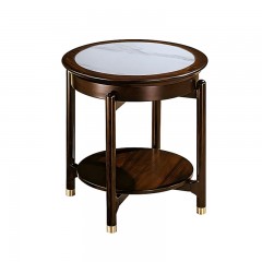 千匠一品 新中式风格 岩板+主材乌金木+辅材多层实木板贴乌金木皮+铜制五金 时尚优雅边几9616-J