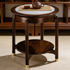 千匠一品 新中式风格 岩板+主材乌金木+辅材多层实木板贴乌金木皮+铜制五金 时尚优雅边几9616-J