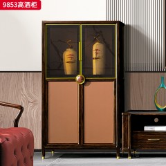 千匠一品 新中式风格 主材乌金木+辅材多层板贴乌金木皮+玻璃柜门+五金饰件 时尚优雅高酒柜9853-J