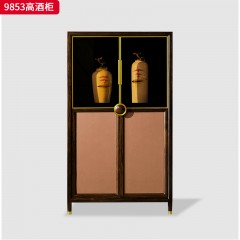 千匠一品 新中式风格 主材乌金木+辅材多层板贴乌金木皮+玻璃柜门+五金饰件 时尚优雅高酒柜9853-J