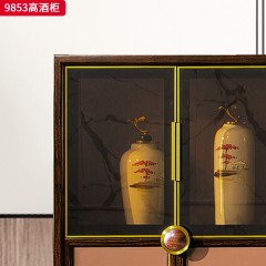 千匠一品 新中式风格 主材乌金木+辅材多层板贴乌金木皮+玻璃柜门+五金饰件 时尚优雅高酒柜9853-J