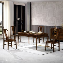 千匠一品 新中式风格 主材乌金木+辅材多层实木板贴乌金木皮+铜拉手 时尚优雅餐台9902-J