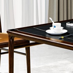 千匠一品 新中式风格 主材乌金木+辅材多层板贴乌金木皮+岩板台面 时尚大气餐台9905-J